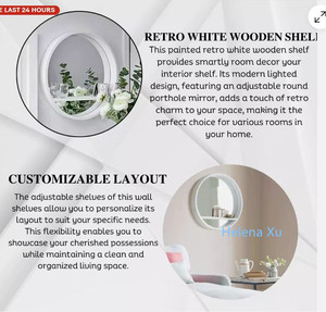 Espejo de pared redondo blanco y negro para decoración del hogar, ojo de buey, maquillaje, pasillo, Baño, Dormitorio, espejo colgante con estante - Product Image 5