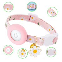 Collier de sécurité en coton pour chat avec lumières, motif marguerite, support AirTag, anti-étranglement sûr pour chaton et petit chien, usage quotidien en extérieur