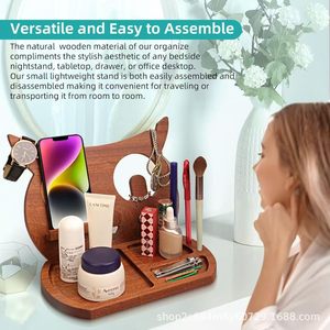 Solid Wood <b>Desktop</b> <b>Shelf</b> For Watches And Phones Multi Functional Charging Dock Creative Storage Organizer - Product Image 5