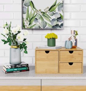 Organisateur de bureau en bambou avec 3 tiroirs Organisateur de fournitures de bureau - Product Image 2