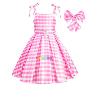 Enfants 1950s rose Plaid Tartan robe pour filles rose robe à carreaux avec Plaid cheveux arc film TV Cosplay Costume tenue - Product Image 2