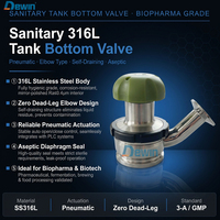 Vanne de fond de cuve pneumatique sanitaire, sortie auto-drainante coudée en acier inoxydable 316L pour la fermentation biopharmaceutique