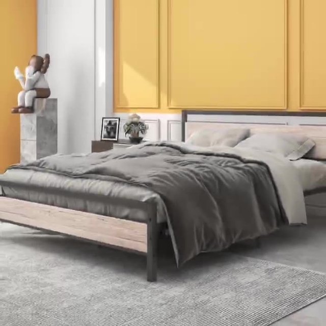 Kainice Modern Style Solid Wood Bed & Wooden Bed Frame New Two-Function Home Furniture