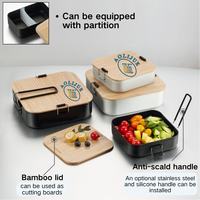 Boîte à déjeuner en bambou, Camping en plein air écologique, monocouche, en aluminium, boîtes à déjeuner pour enfants, récipient alimentaire en métal avec couvercle et poignée