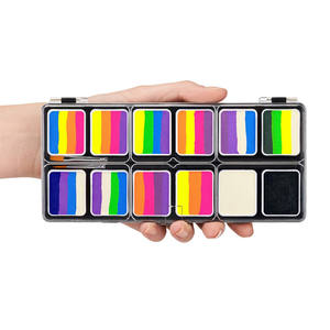 12 palet cat wajah belahan pelangi, cat wajah kue dengan kuas profesional cat wajah uv non-toksin - Product Image 1