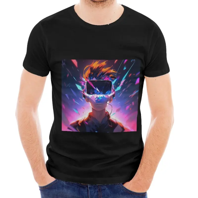 High street fashion tren populer permainan Cyberpunk desain seni Ready Player satu masa depan dunia di sekitar pria kustom dicetak T-shirt