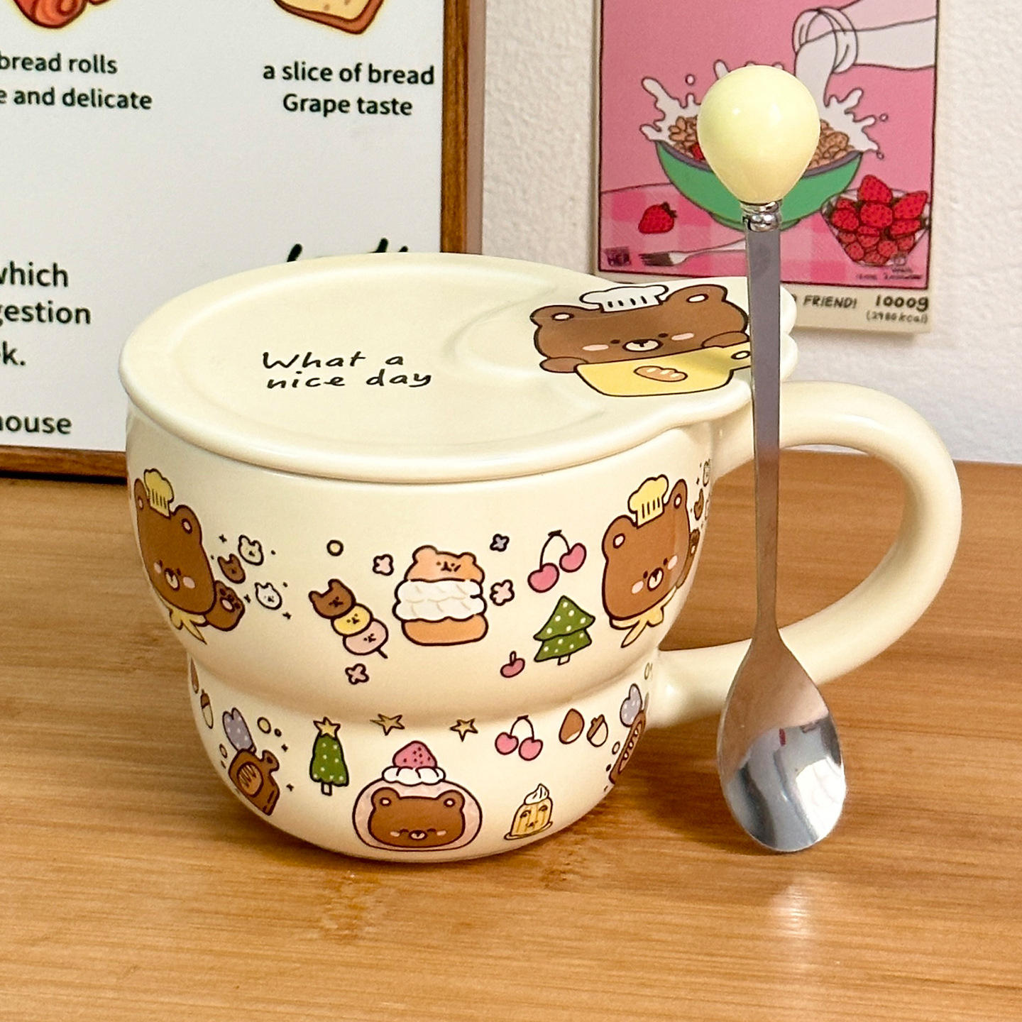 [ฝาปิดแก้วทรงกลมพร้อมช้อน] เชฟแบร์