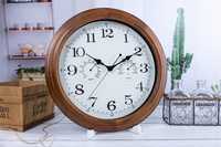Jam Dinding Kayu Pinus Kustom, Fungsional, Menampilkan Suhu dan Kelembapan, Dekorasi Jam Dinding Kayu