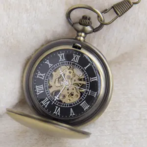 mechanical pocket watch hollow design two sides unfolding chain watch