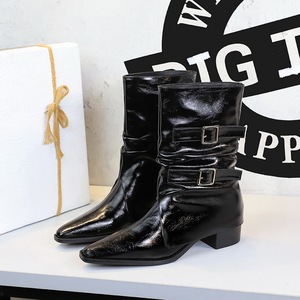 Bottes décontractées tendance pour femmes, style punk, boucle en métal noir, bottes de cow-boy à bout pointu, Botas Mujer 2025 - Product Image 2
