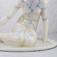 Statuetta Femminile Classica Europea in Resina Beige e Blu, Fatta a Mano, Statua di Lusso Moderna per Esposizione su Scrivania, Decorazione per Casa, Ufficio, Hotel