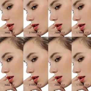 Wholesale Square Round CZ Nose Stud Rings For Women Men Piercing Jewelry L Shape Bar Stainless Steel Nose Pin Nostril Piercings