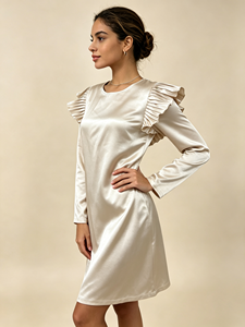Robe Mini en Satin SWEET BABE avec Manches Volantées, Col Rond, Coupe Fourreau, Décontractée, Quotidienne, Toutes Saisons, Ajustée, Couleur Unie - Product Image 2