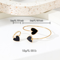 Ensemble bague et bracelet ajustables en émail motif fleur, papillon, feuille et cœur – Bijoux tendance