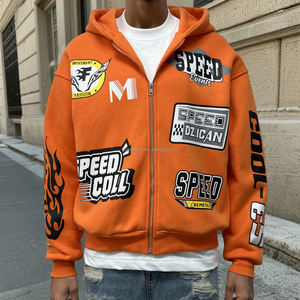 เสื้อฮู้ดมีซิปสำหรับผู้ชายเสื้อมีฮู้ดพิมพ์ลายบ็อกซี่เสื้อมีฮู้ดผ้าฟลีซโอเวอร์ไซส์ออกแบบได้ตามต้องการฤดูใบไม้ผลิ - Product Image 3