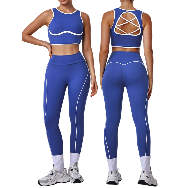 Four Way Stretch Yoga Set Breathable Cross-Back Sports Bra High Waist Butt Lifting Pants Quick Dry Fitness Running Sports Set