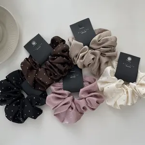 Satin Elastic Hair Scrunchies Pure Color Rhinestone Acessórios para as mulheres