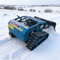 Tondeuse à gazon télécommandée sur chenilles à essence, à rayon de braquage zéro, multifonctionnelle, avec fonction de déneigement et de coupe-bordures