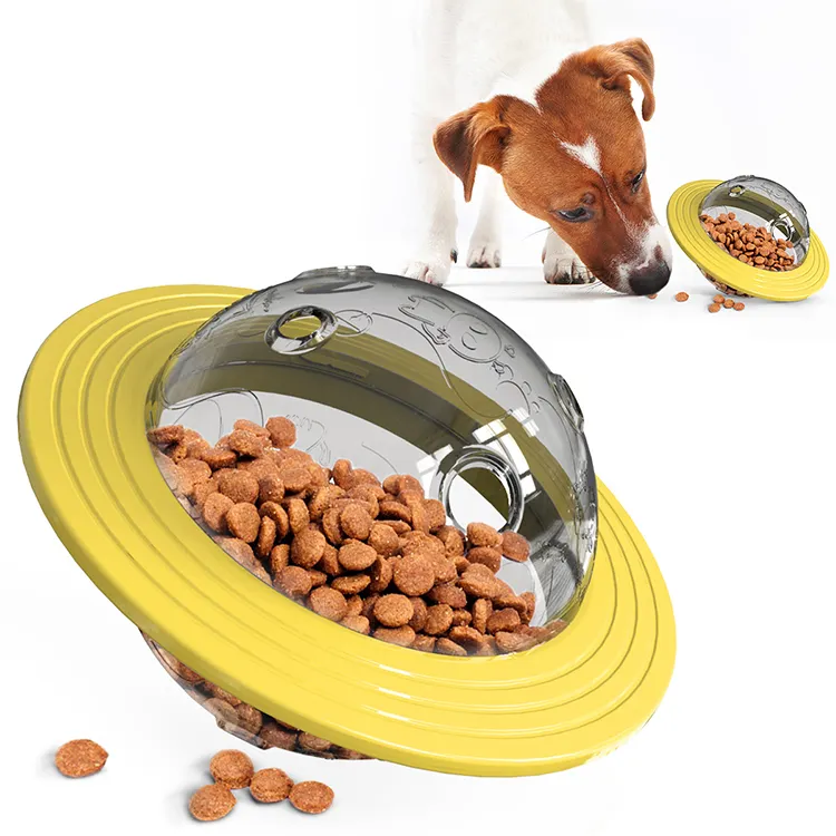 Flying Disc Durable UFO Interactive Dog Food Dispensing Puzzle Feeder Treat IQ TrainingToy Ball for Chasing Chewing Playing