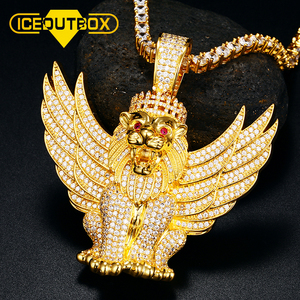 <span class=keywords><strong>Collana</strong></span> con Pendente a Disco Dorato con <span class=keywords><strong>Leone</strong></span> Re, Gioielli Hip Hop con Zirconi Cubici, Vendita all'Ingrosso - Product Image 2
