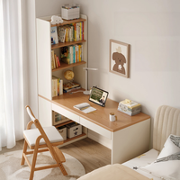 Ensemble de bureau d'ordinateur en bois massif de style crème au design moderne, gain de place pour chambre à coucher, coiffeuse, bureau d'étude pour enfants et bibliothèque combinée