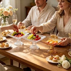 Plateau carré en verre perlé de style européen, élégant support à dessert en verre pour dîner en famille, réunion d'amis, vaisselle de fête - Product Image 4