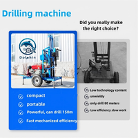 Équipement de forage de puits profonds Dolphin 150m, forage hydraulique diesel portable sur roues, machine de forage de puits d'eau à vendre