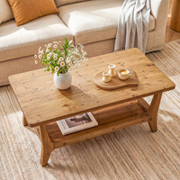 Table basse en bois massif de 47 pouces à 2 niveaux avec étagère de rangement, coins lisses, table d'appoint centrale adaptée aux enfants pour salon, marron