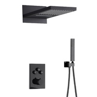 Ensemble de douche thermostatique encastré en laiton à 3 fonctions avec robinet de bain et de toilette à jet de pluie pour eau froide et chaude