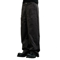 Pantalon de travail tendance en toile légère et respirante, style vintage urbain, coupe droite, taille élastique, boutons centraux, printemps-automne