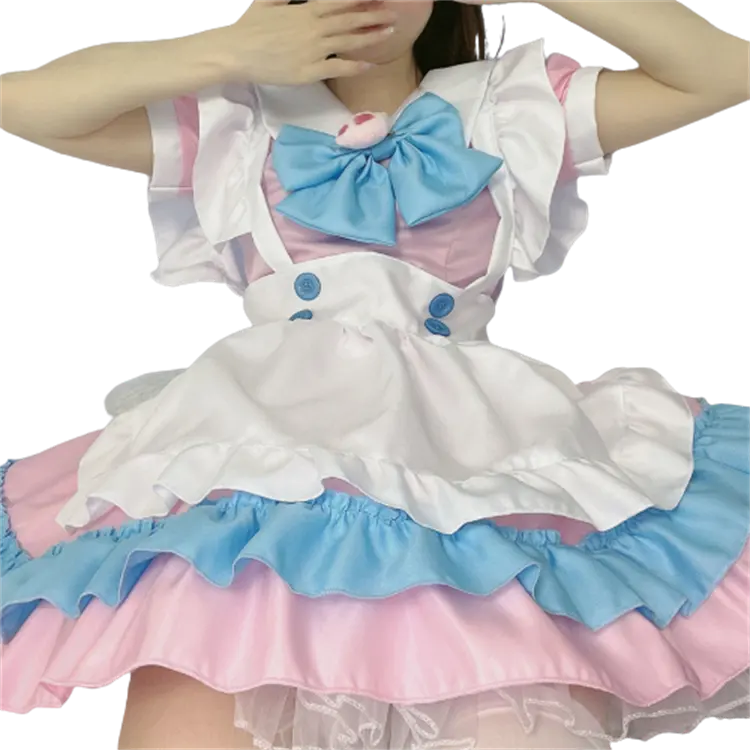 Disfraces de sirvienta Cosplay de Anime de Halloween con lazo grande para mujer, trajes de juego de rol de sirvienta azul, vestido de lencería Sexy de Lolita gótica