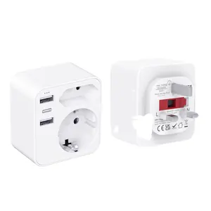 Leishen EU to UK Travel Adapter with USB Charging Ports, International Portable Power Plug with Type-C Ports for UK, Irela