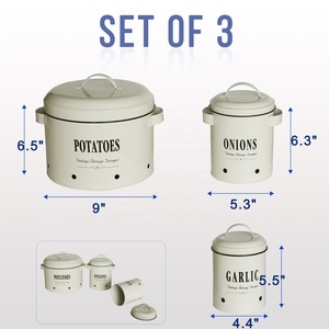 Vintage Galvanized Metal <strong>Potatoes</strong> Onions Garlic BIns Kitchen Storage Tin Keeper Canisters Kitchen Vegetable Storage <strong>Containers</strong> - Product Image 5