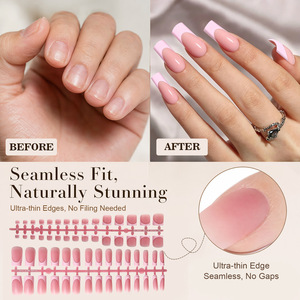 Paquete <span class=keywords><strong>de</strong></span> 60 <span class=keywords><strong>Uñas</strong></span> Postizas Francesas Cuadradas Mate <span class=keywords><strong>de</strong></span> Longitud Media, <span class=keywords><strong>Uñas</strong></span> Acrílicas <span class=keywords><strong>de</strong></span> Cobertura Completa para Manicura DIY <span class=keywords><strong>en</strong></span> Salón - Product Image 4