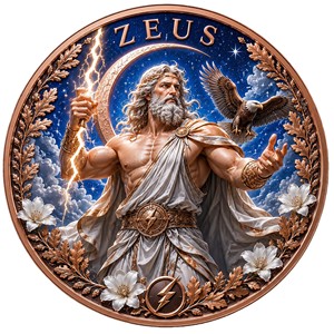 Pièce de monnaie Zeus Roi des Dieux en Cuivre Pur 999, 1 oz et 5 oz, Relief 3D, Effet UV Proof-like, Art Mythique Grec - Product Image 1
