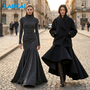 Vestido Maxi Elegante de Invierno Estilo Alta Costura, Vestido de Noche Estructurado de Tela Pesada, Proveedor de Moda Femenina Personalizada de Alta Calidad - Product Image 1