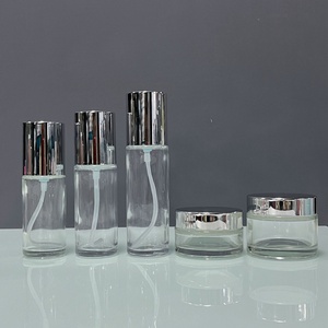 Emballage cosmétique en gros, ensemble de soins de la peau, pots à crème transparents et flacons en verre avec bouchon à vis argenté - Product Image 4