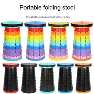 Noir arc-en-ciel en plastique télescopique réglable banc épaissi Portable pliant mobilier d'extérieur petit tabouret chaise pêche métal - Product Image 4