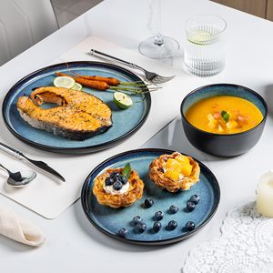 Eka 12/16/18 pcs Chất lượng cao đồ đá Bộ đồ ăn Đặt bát và tấm thiết lập hai mặt men màu Gốm Bộ đồ ăn thiết lập - Product Image 5