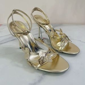 Sandalias de Moda Doradas Brillantes para el Verano, Tacones Dorados con Punta Abierta para Mujer - Product Image 2