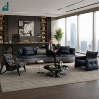 Ensemble de canapés de bureau bleu marine de luxe moderne, design modulaire et arrondi, adapté aux salles de réception des PDG et aux salons d'affaires