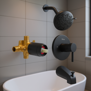 Ensemble de robinetterie de bain Vevor avec pommeau de douche effet pluie 4,7 pouces noir mat et kit de finition pour baignoire à poignée unique, design moderne - Product Image 2