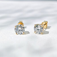 Boucles d'oreilles Starsgem 1CT*2 en diamant rond brillant cultivé en laboratoire, 6,5 mm, or 10 carats plaqué rhodium, classiques, élégantes, unisexes
