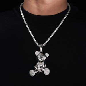 Collar de Joyería Hip Hop con Diseño 3D, Estilo Iced Out VVS, Plata 925, Parte Trasera Sólida, Colgante de Oso para Hombre - Product Image 6