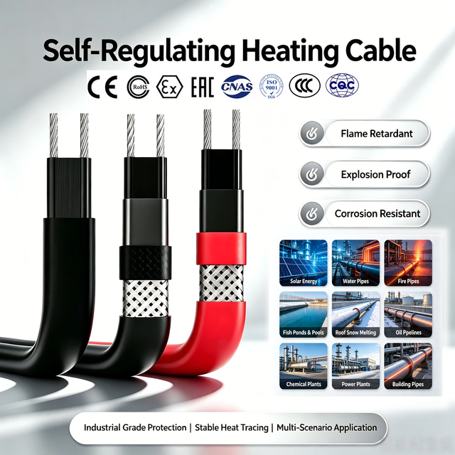 ATEX CE EAC Self-Regulating Heat Tracing Cable, Flame Retardant Explosion-Proof Corrosion Resistant Pipe Freeze Heating Cable