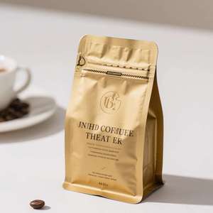 Sachet à fond plat personnalisé en aluminium imprimé par gravure pour emballage de grains de café, qualité alimentaire, pour la conservation des aliments frais (lait, gelée) - Product Image 1