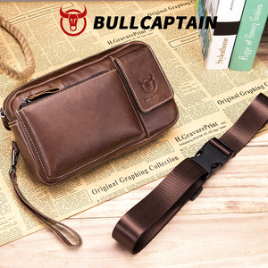 BULLCAPTAIN Men Genuine Cowhide Waist Bag Retro Crazy Horse Leather <b>Chest</b> Waist Bags Casual Messenger Shoulder BagFanny Pack - Product Image 2