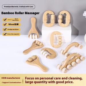 Baño de bambú portátil de cuatro ruedas masajeador de baño de cuerpo pequeño herramienta de masaje de bambú de tres cuentas - Product Image 2