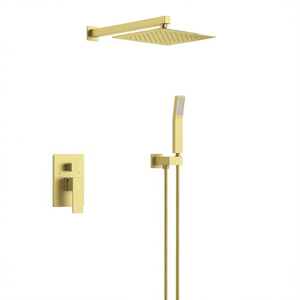 Wall Mounted 12 Inch Rainfall <b>Shower</b> Head With Handheld Faucet <b>Brushed</b> <b>Gold</b> Finish Modern Bathroom <b>Shower</b> System - Product Image 1