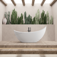 Baignoire autoportante en résine de pierre à dossier haut, série Designer, blanc mat, surface solide, pour adultes, pour immersion profonde